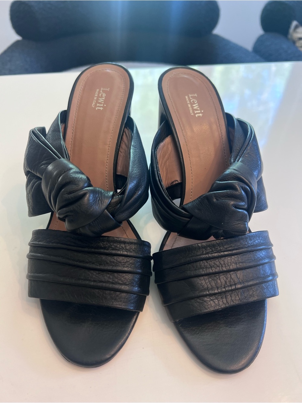 Lewit Black Leather Knotted Heels